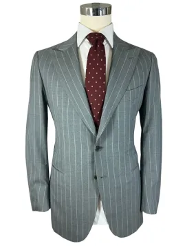 Cesare Attolini Suit Gray Stripes Peak Lapel EU 52/ US42