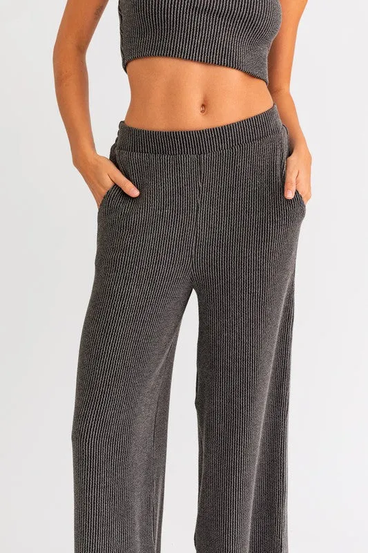 Charcoal Wide Leg Knit Pants - Final Sale