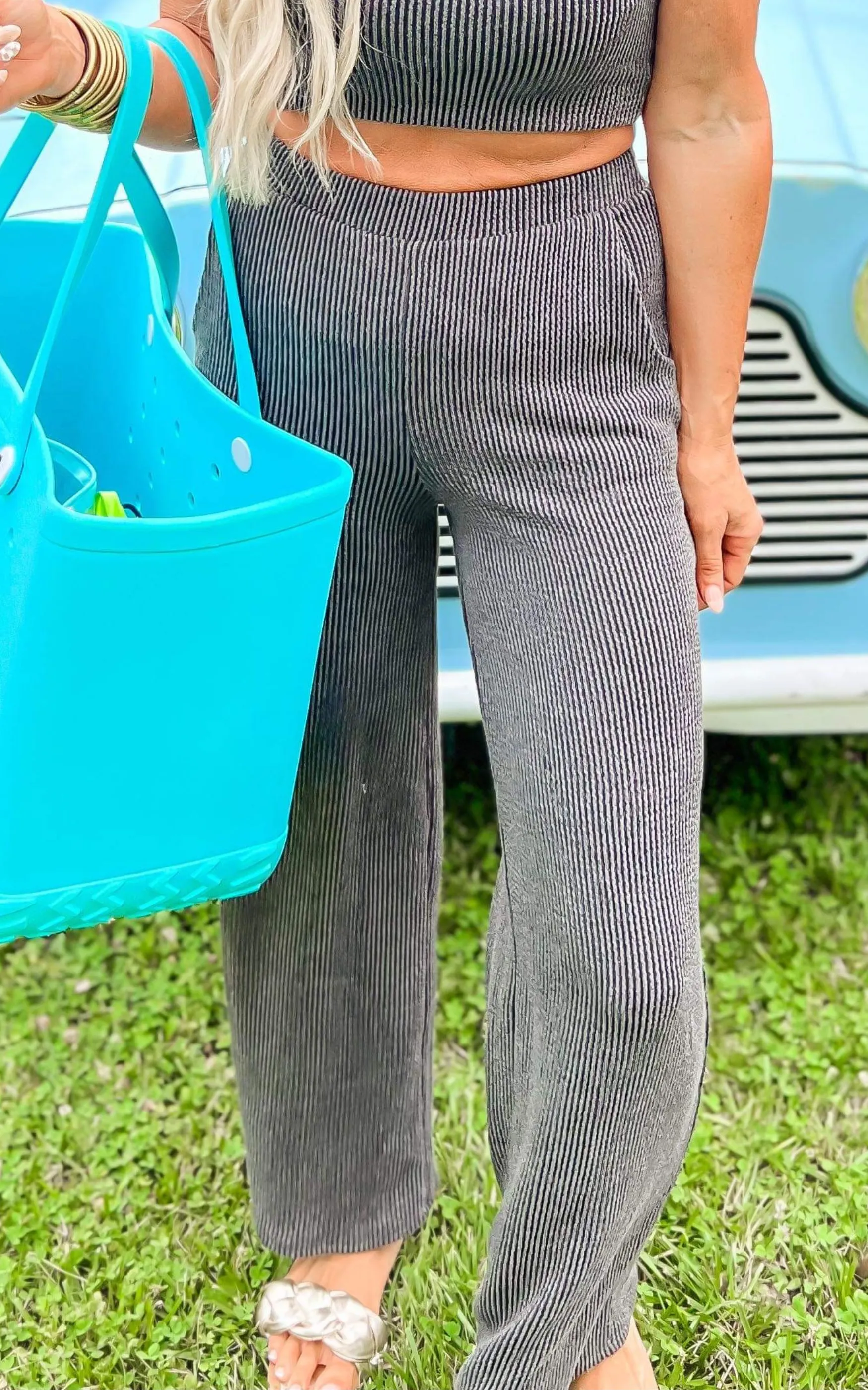 Charcoal Wide Leg Knit Pants - Final Sale