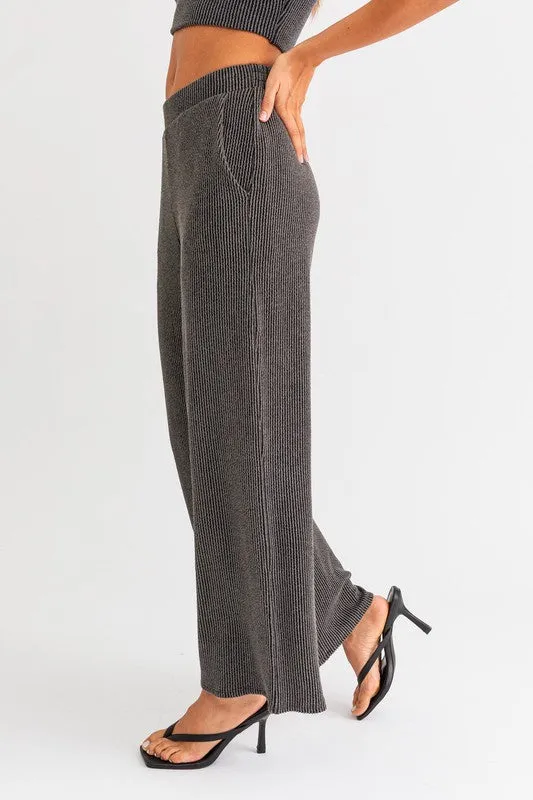 Charcoal Wide Leg Knit Pants - Final Sale