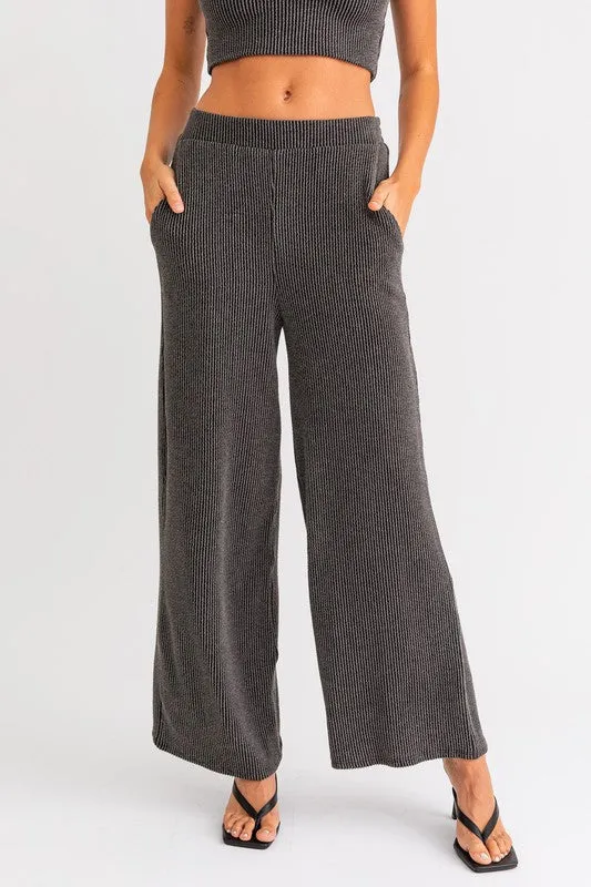 Charcoal Wide Leg Knit Pants - Final Sale