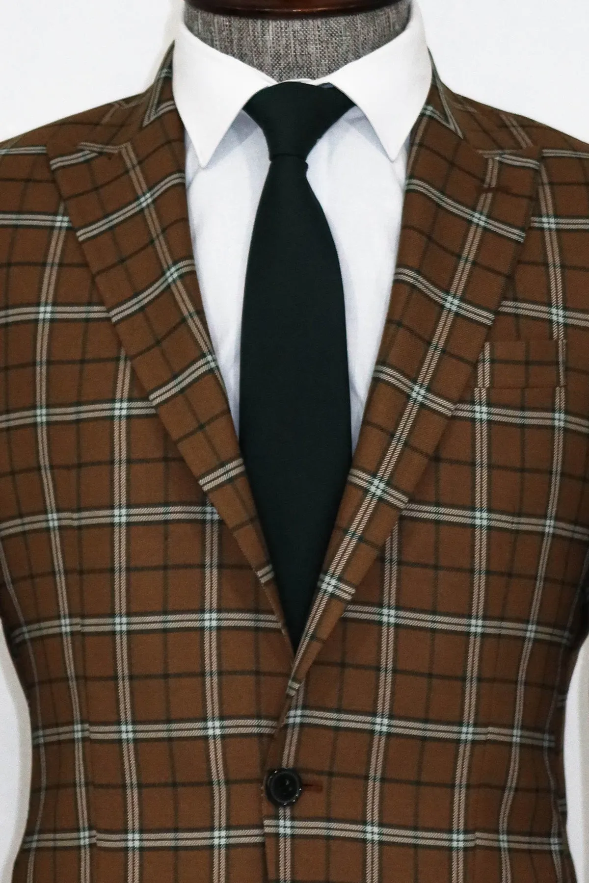 Checked Brown Men Blazer and Trousers Combination- Wessi