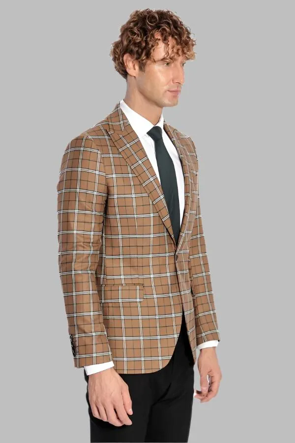 Checked Brown Men Blazer - Wessi