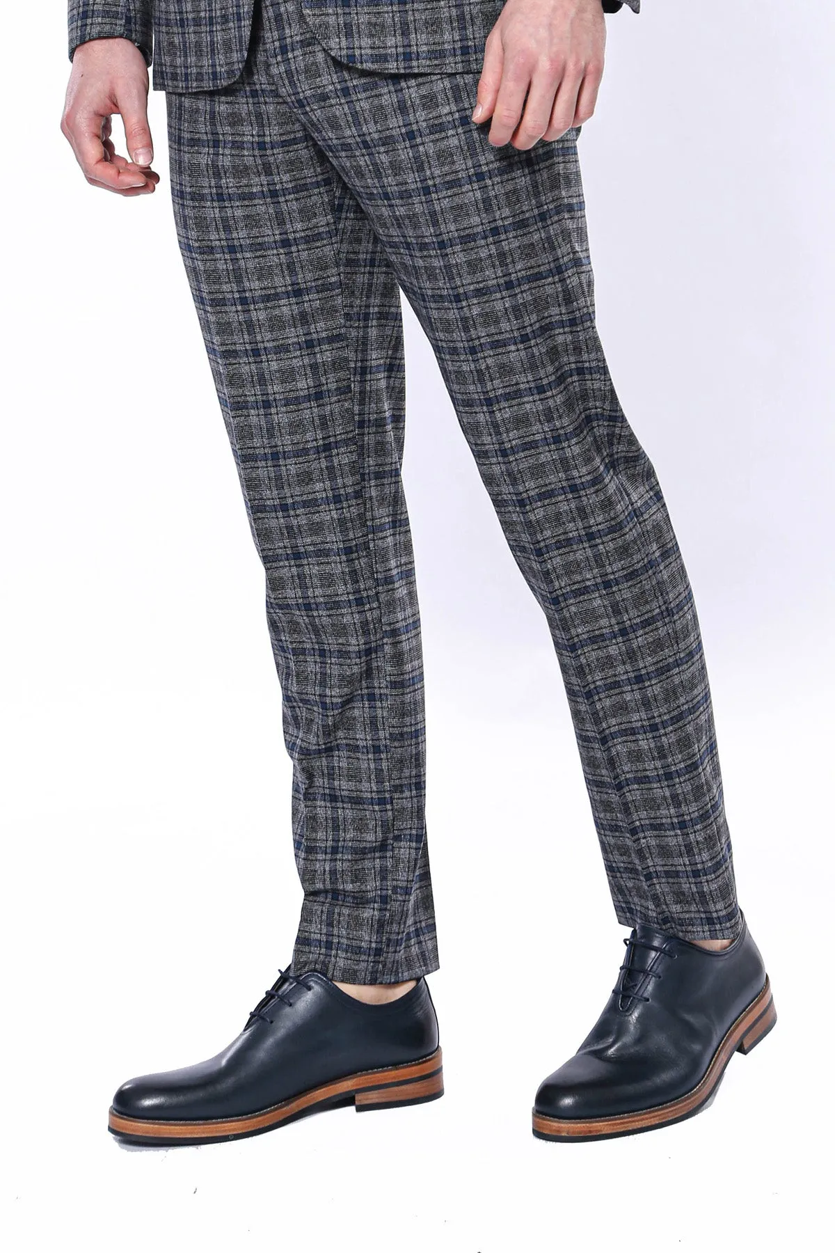 Checked Dark Grey-Navy Blue Men Pants - Wessi