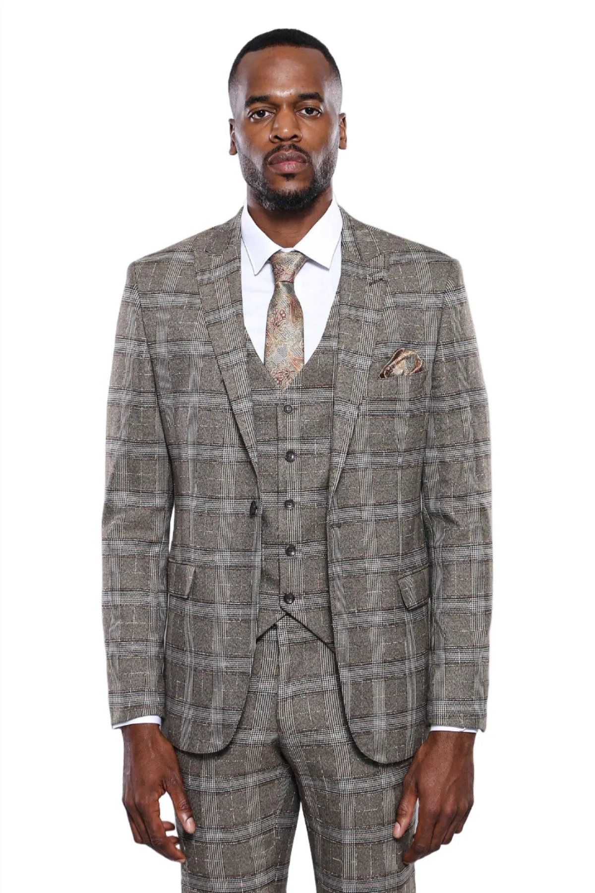 Checked Slim-Fit Beige Men Blazer - Wessi