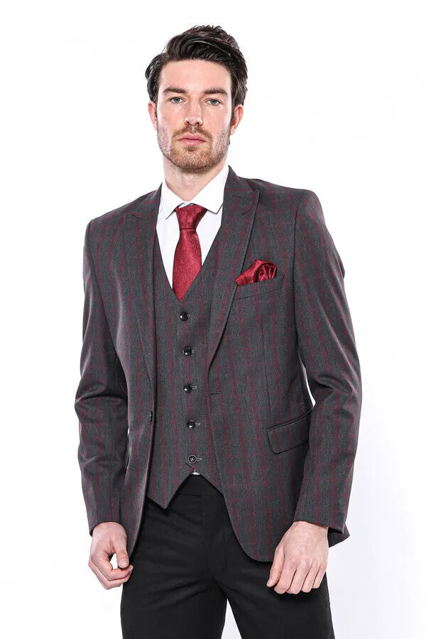 Checked Slim-Fit Dark Grey Men Blazer - Wessi