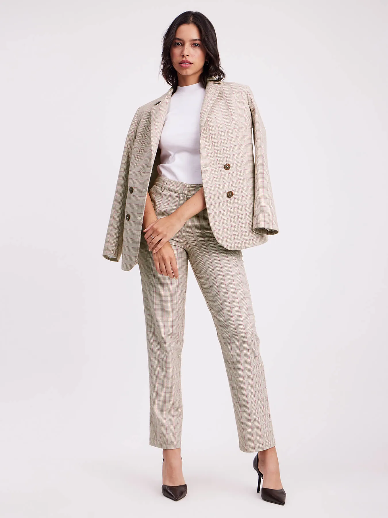 Checkered Blazer And Trouser Co-ord - Beige