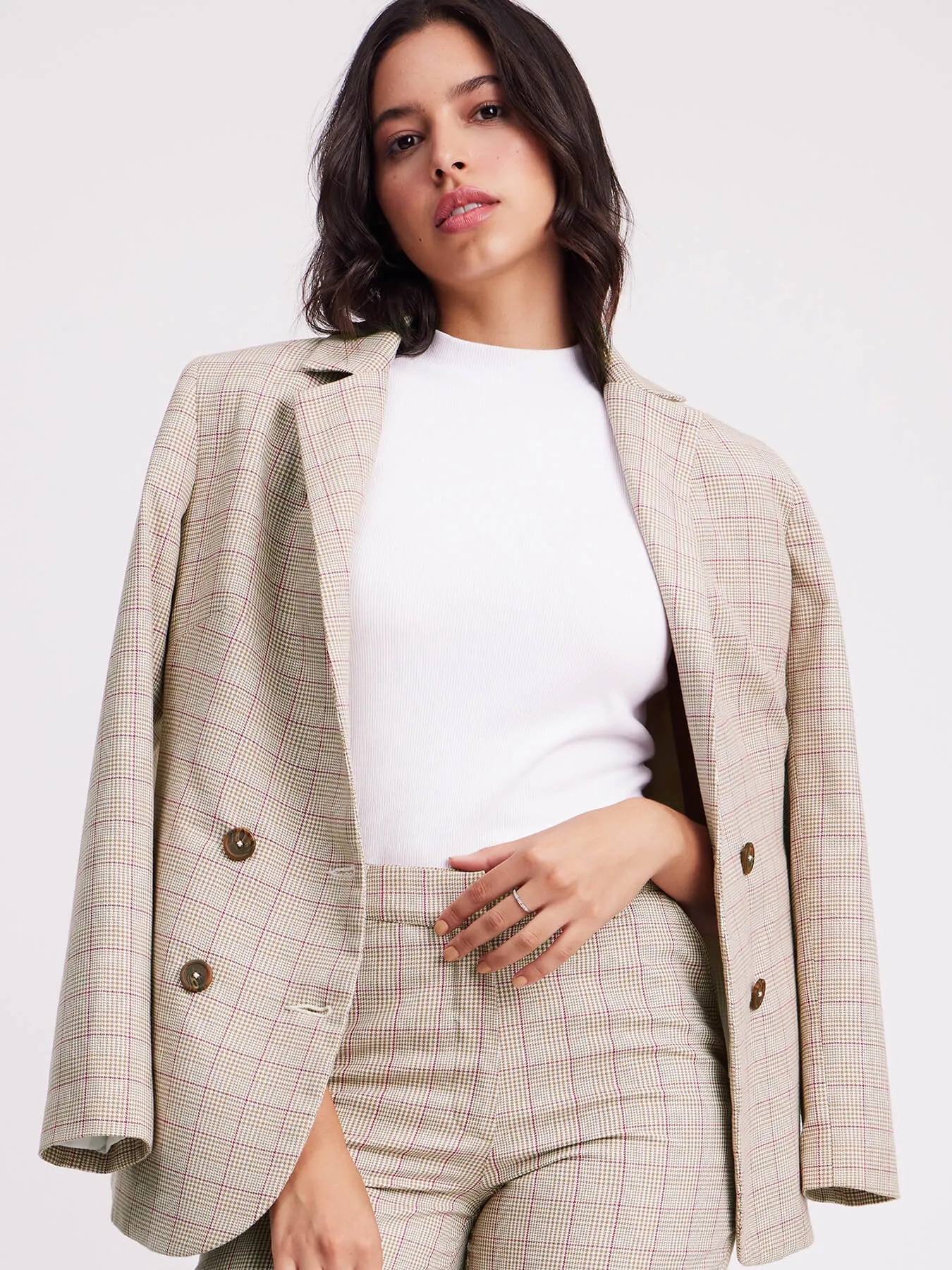 Checkered Blazer And Trouser Co-ord - Beige