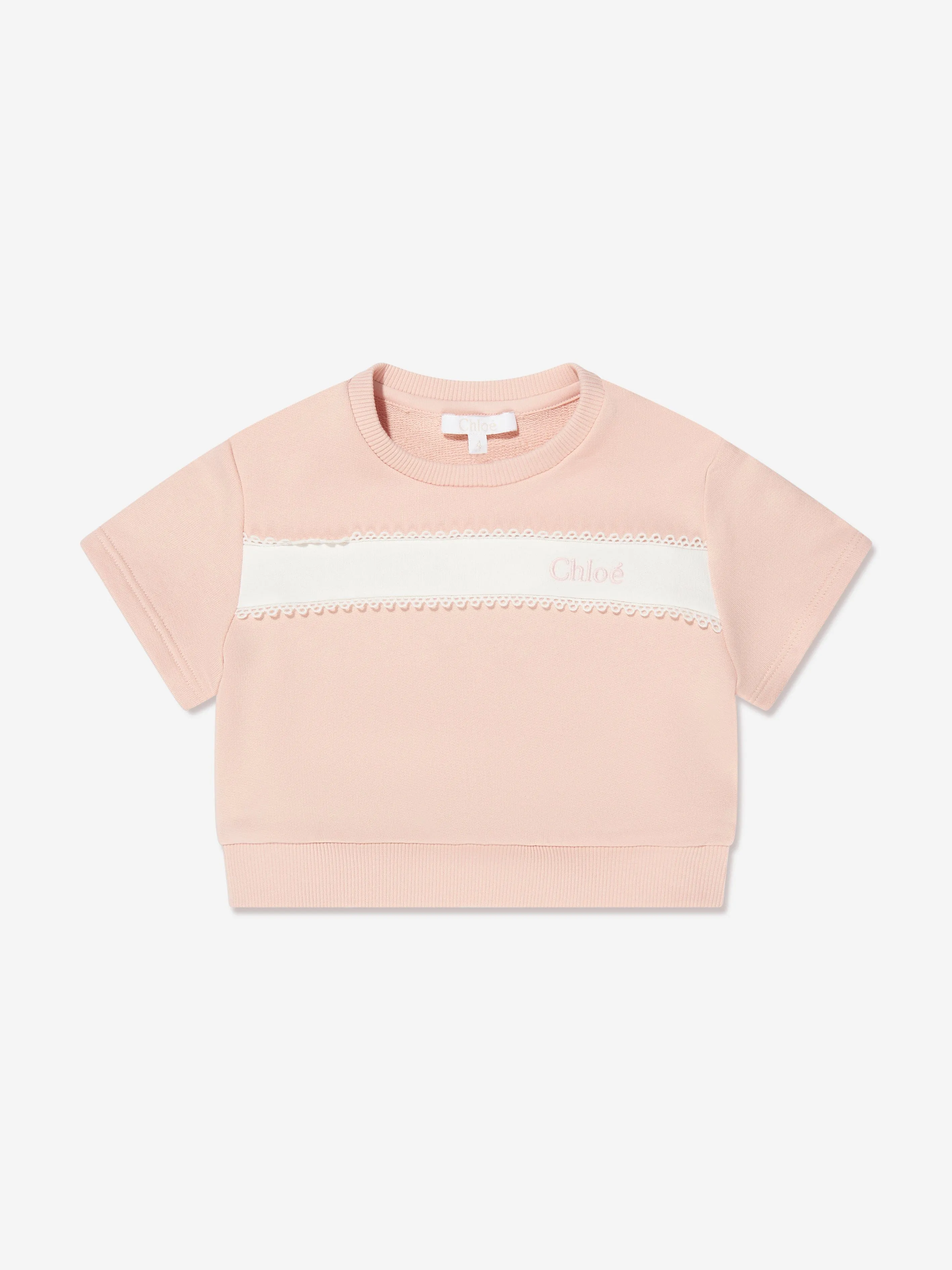 Chloé Girls Organic Cotton Short Sleeve Sweatshirt in Pink