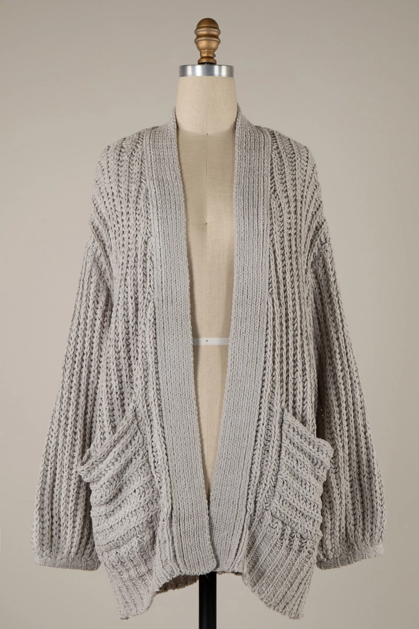 Chunky Ribbed Chenille Cable Knit Cardigan