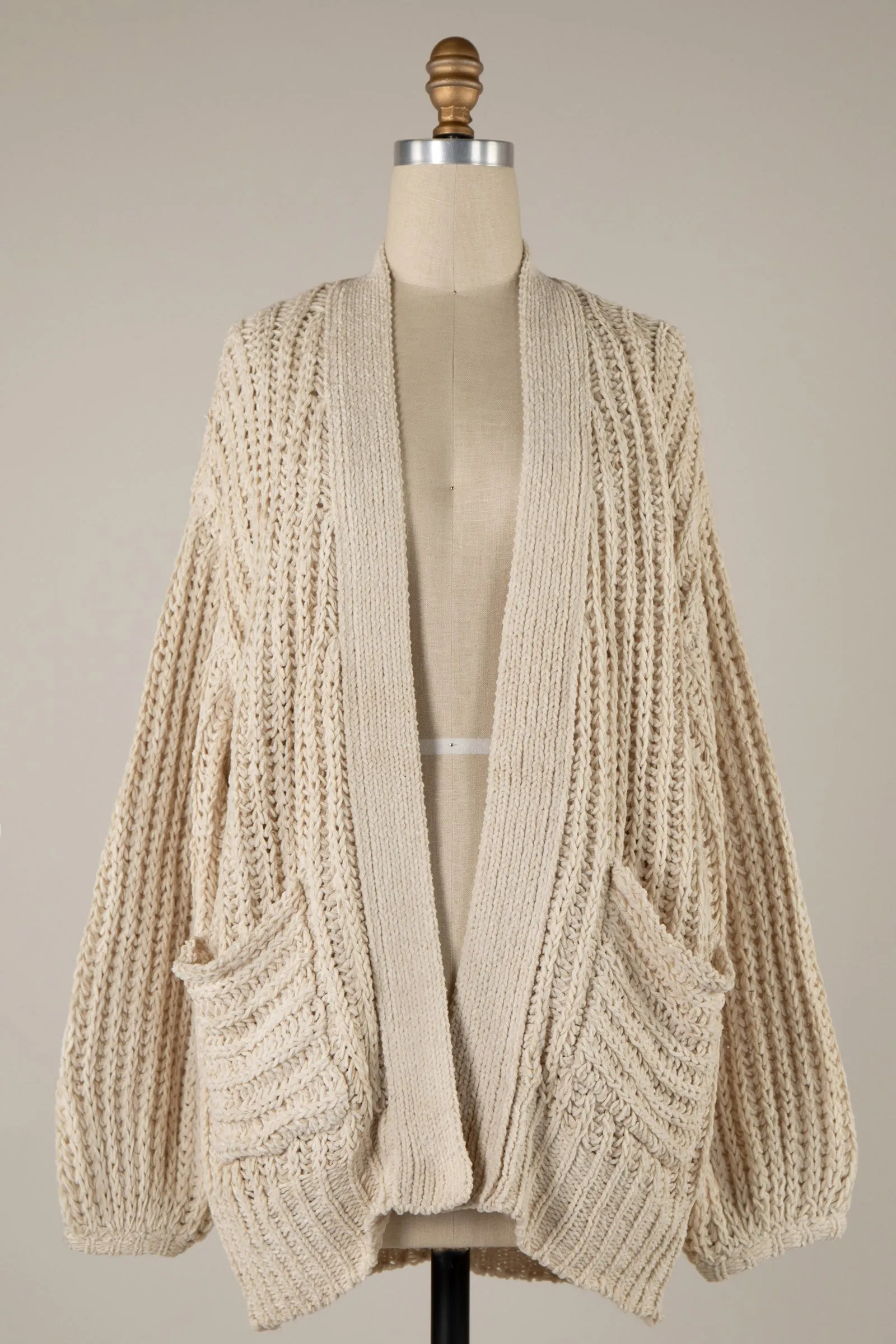 Chunky Ribbed Chenille Cable Knit Cardigan