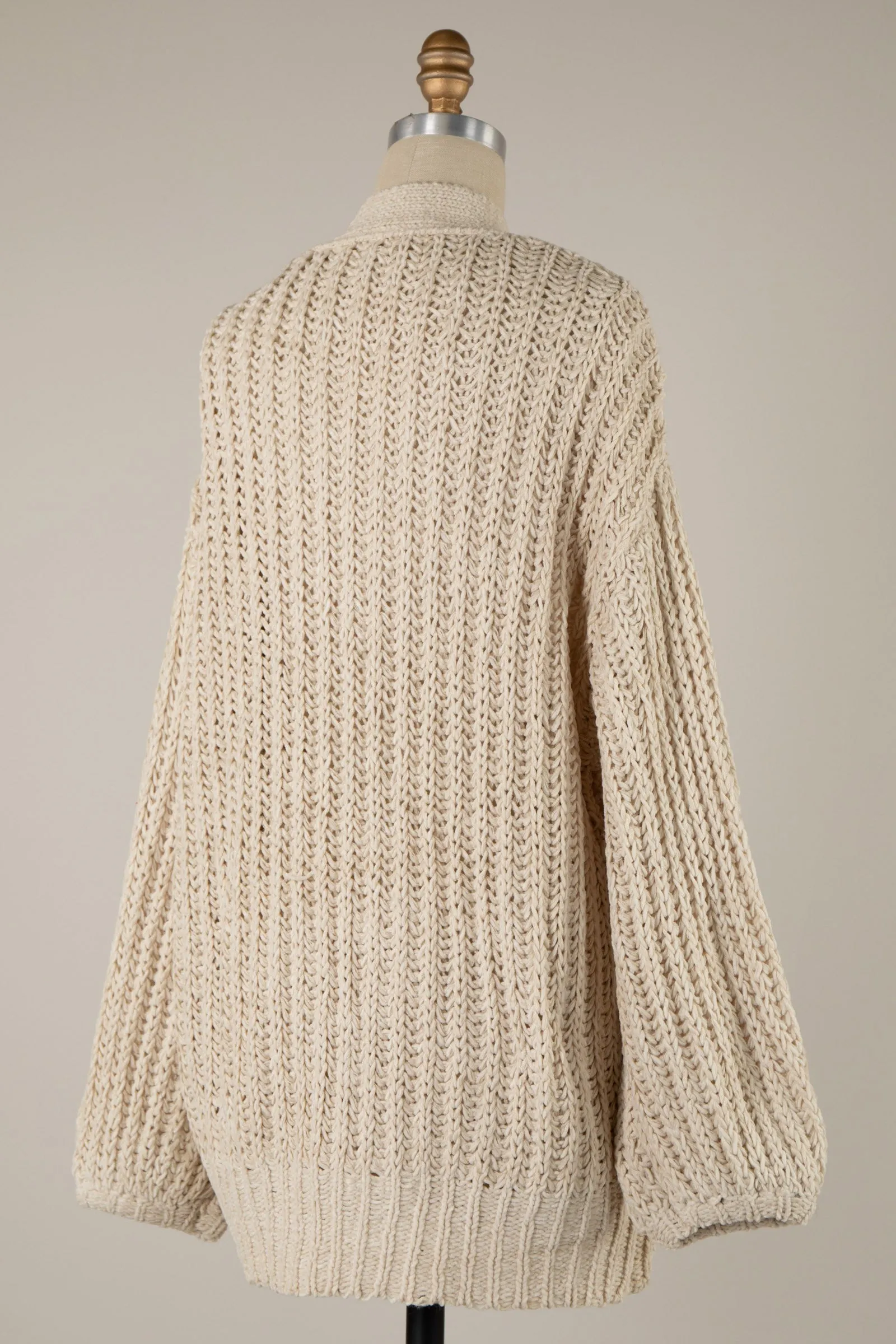 Chunky Ribbed Chenille Cable Knit Cardigan