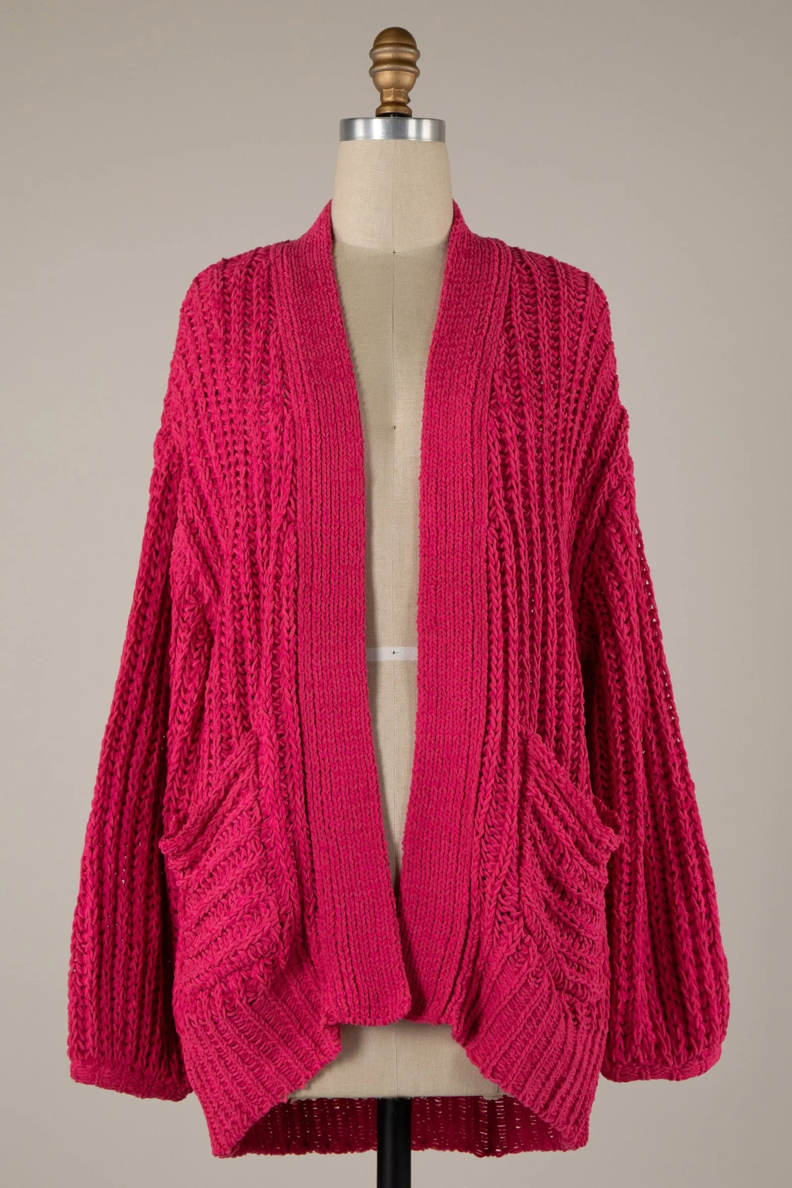 Chunky Ribbed Chenille Cable Knit Cardigan