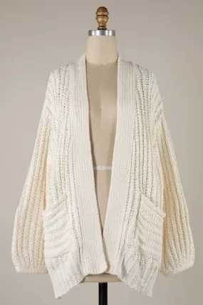 Chunky Ribbed Chenille Cable Knit Cardigan