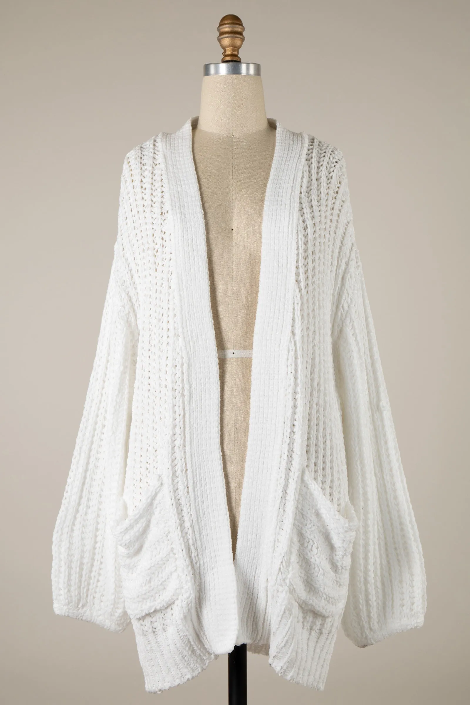 Chunky Ribbed Chenille Cable Knit Cardigan