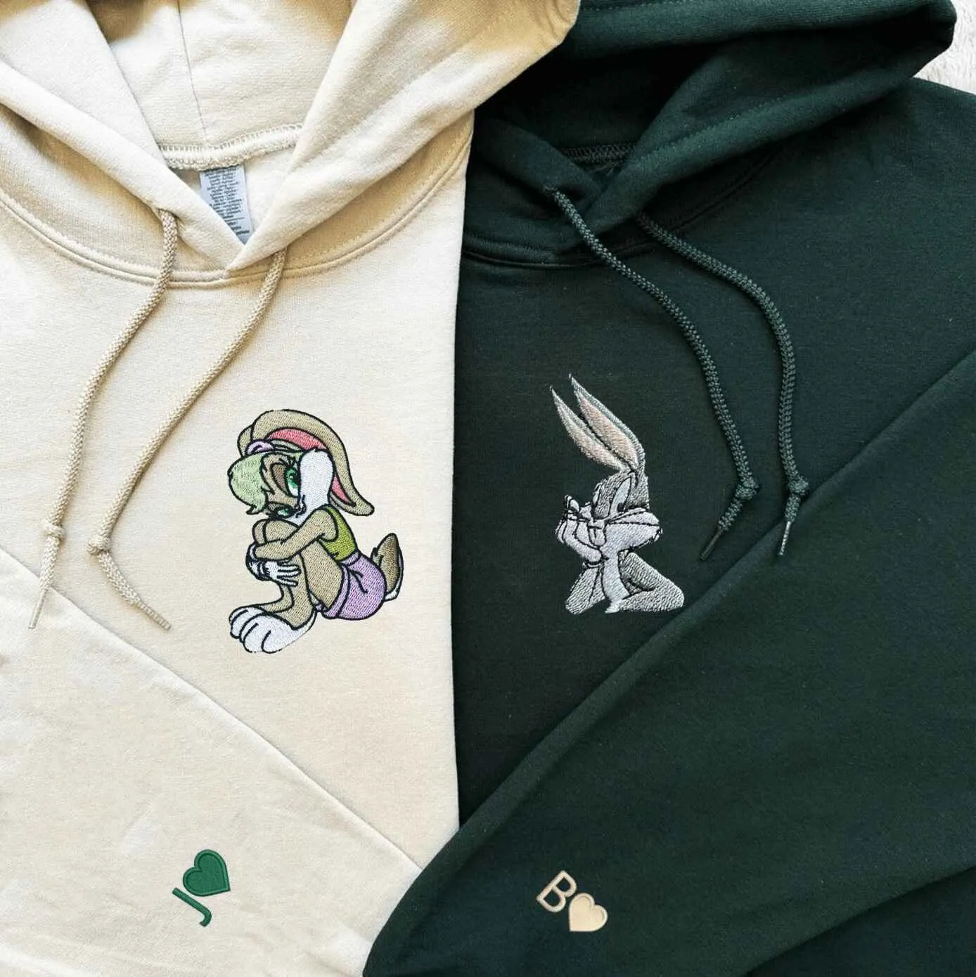 Classic Bunny Couple Hoodies - Custom Embroidered Matching Couple Hoodies