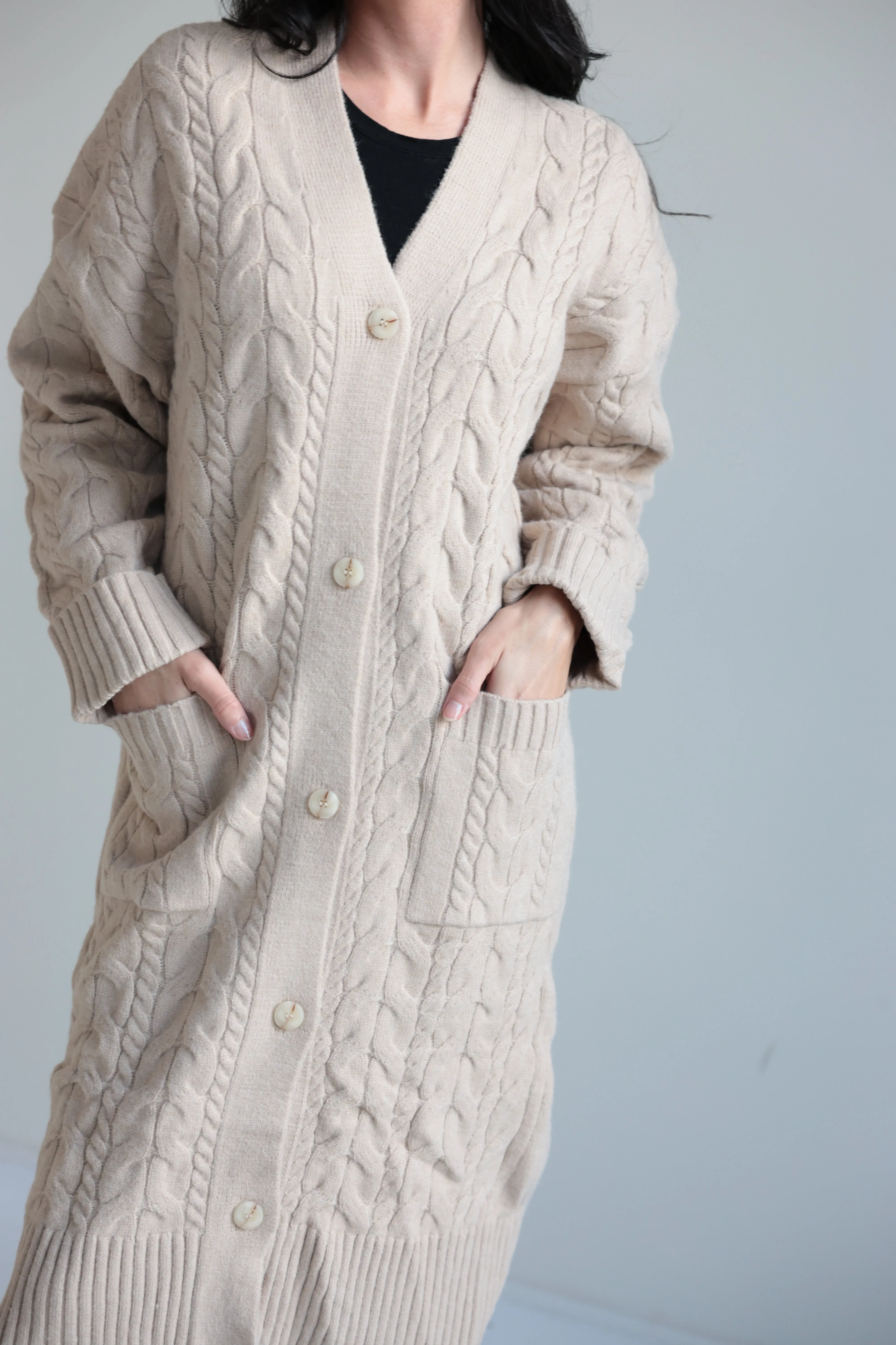 Classic Cable Knit Long Cardigan