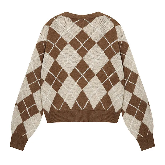 Coffee Time Argyle Cardigan