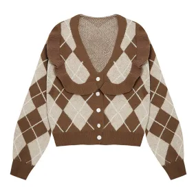 Coffee Time Argyle Cardigan