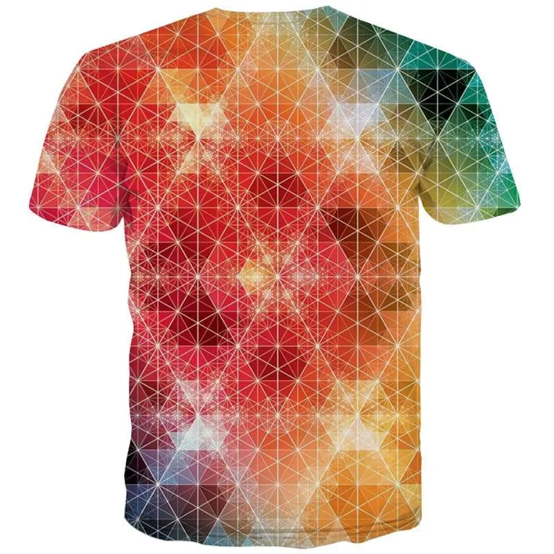 Colorful T shirts Men Abstract Tshirts Cool Geometry T-shirts Graphic Square Tshirts Novelty