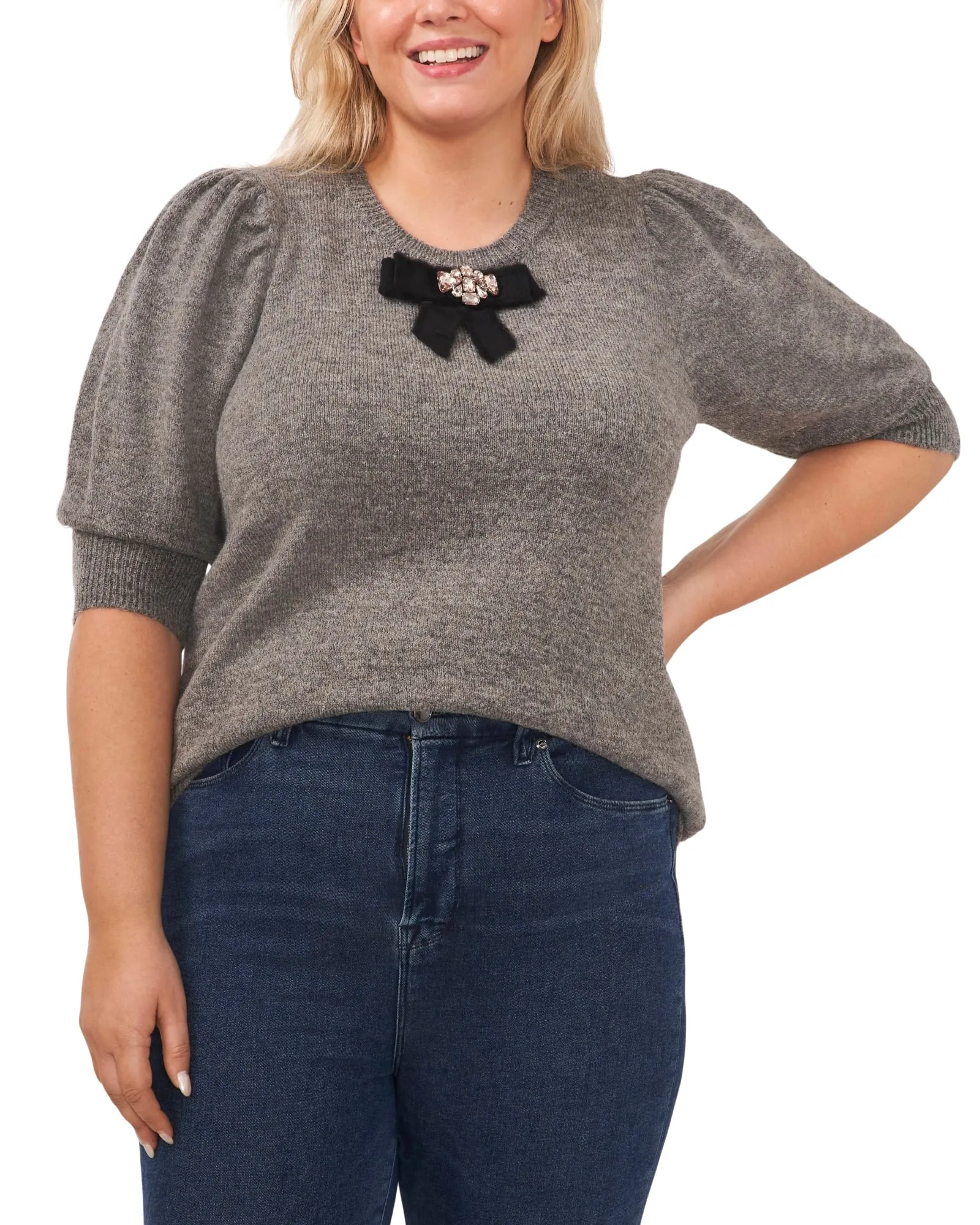 Cora Puff Sleeve Bow Top | Smoke Grey