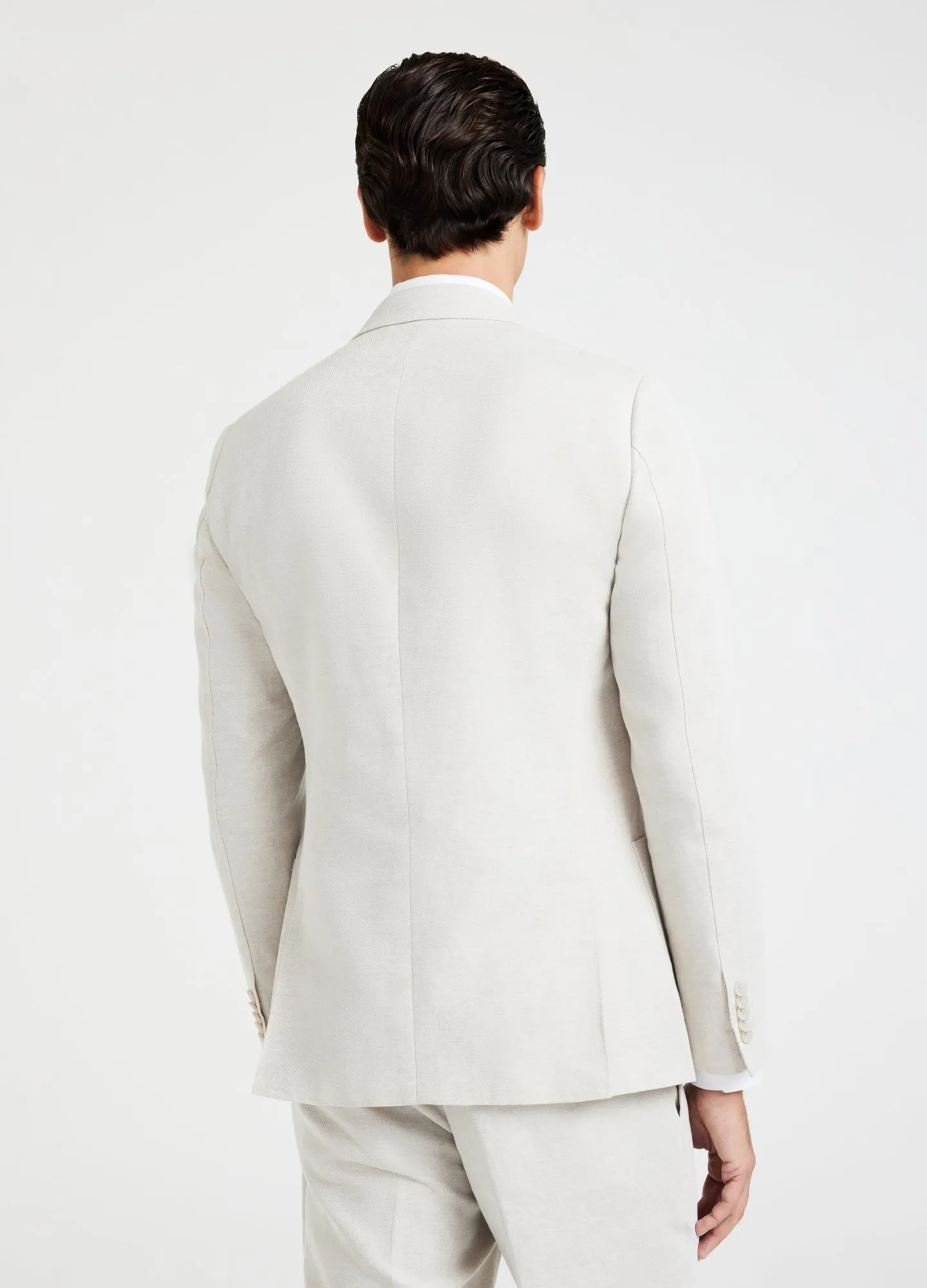 Cotton Linen Twill Double-Breasted Blazer Natural