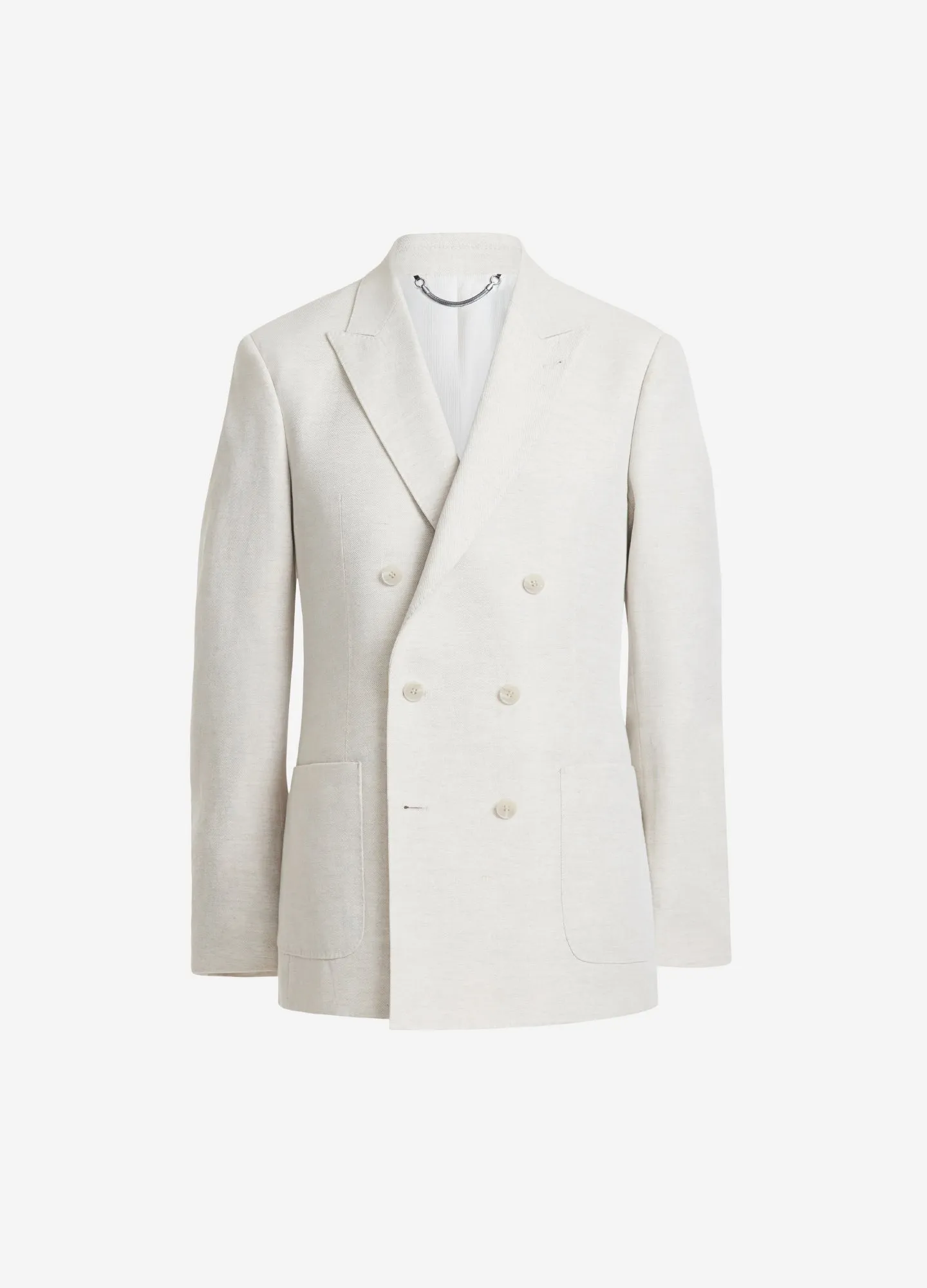 Cotton Linen Twill Double-Breasted Blazer Natural