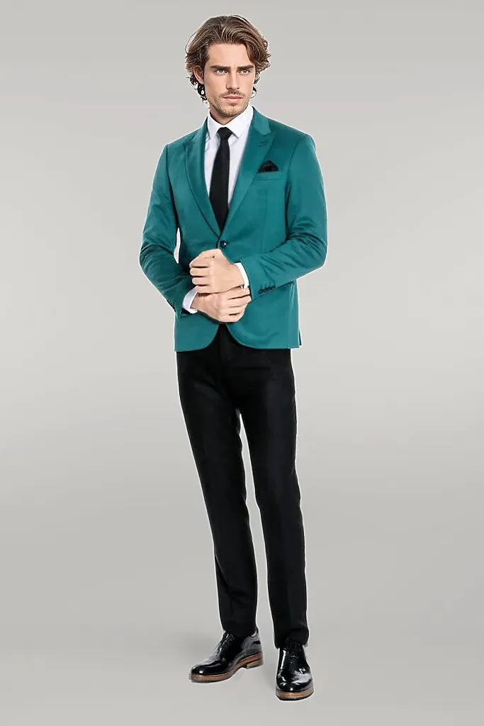 Cotton Slim Fit Plain Green Men Blazer - Wessi