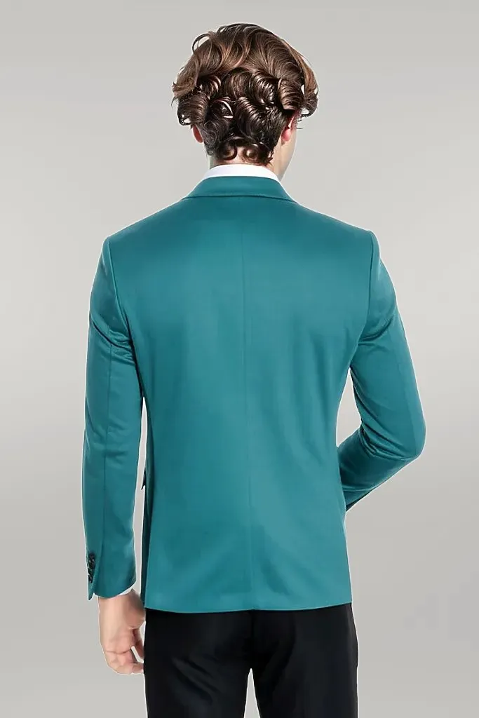 Cotton Slim Fit Plain Green Men Blazer - Wessi