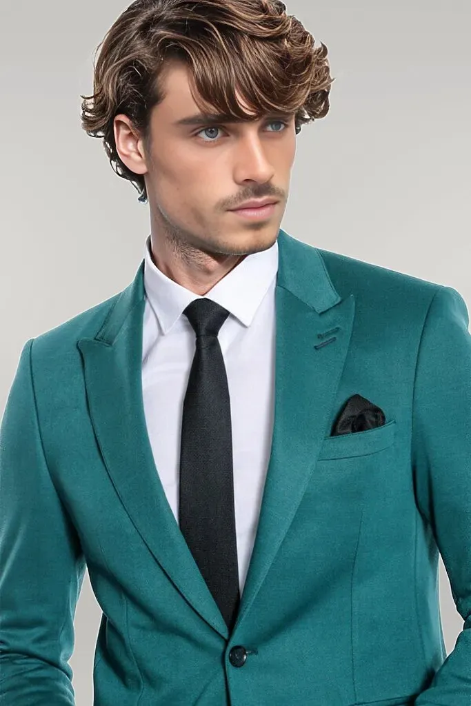 Cotton Slim Fit Plain Green Men Blazer - Wessi