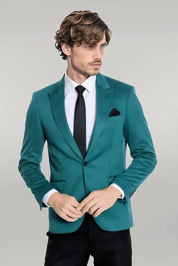 Cotton Slim Fit Plain Green Men Blazer - Wessi