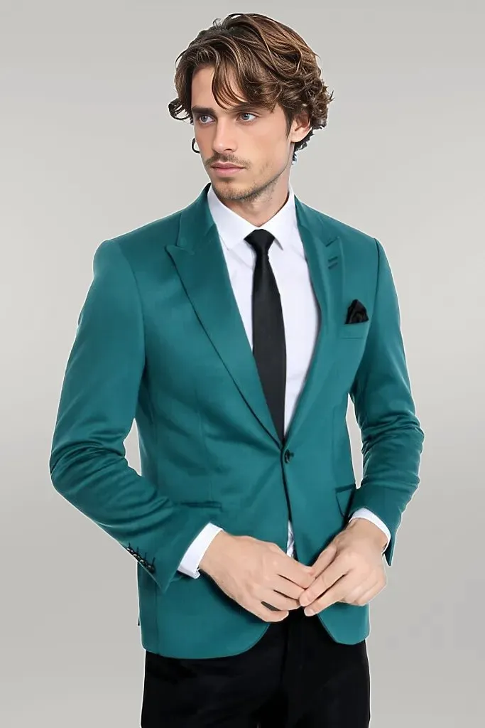 Cotton Slim Fit Plain Green Men Blazer - Wessi