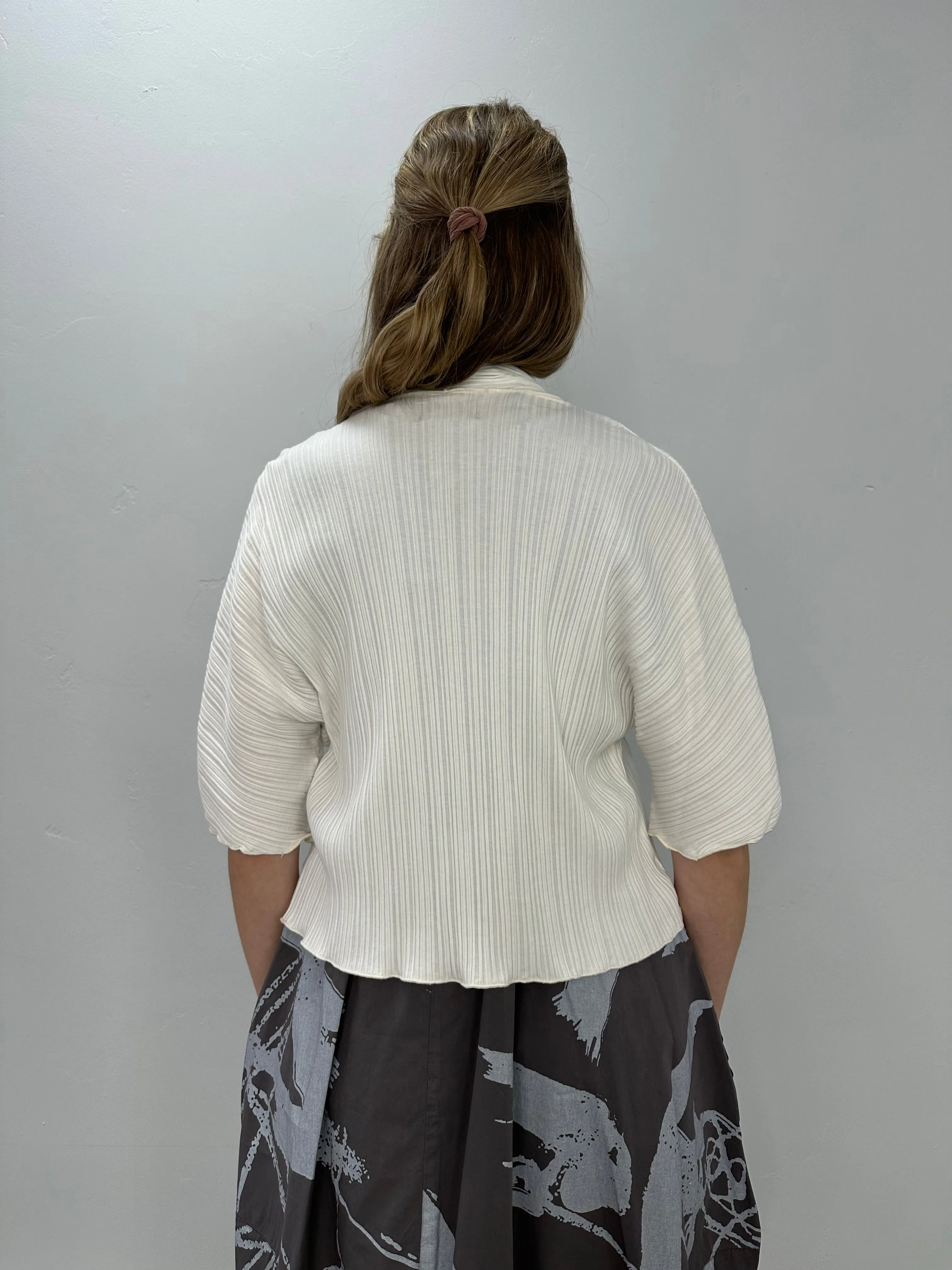 Cream Elbow Sleeve Ribbed Cardigan