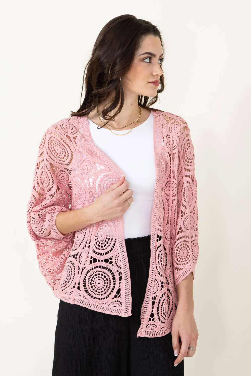 Crop Crochet Cardigan for Women in Peach | ZLC410054-PEACH