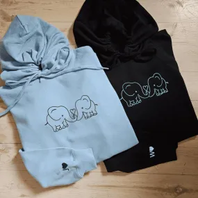 Cute Elephant Matching Couple Hoodies - Custom Embroidered Matching Hoodies For Couples