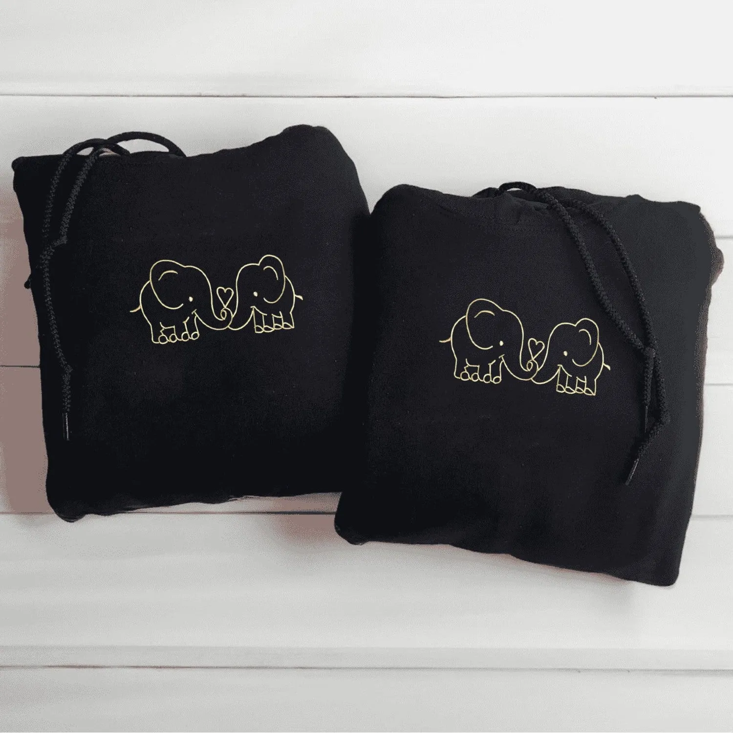 Cute Elephant Matching Couple Hoodies - Custom Embroidered Matching Hoodies For Couples