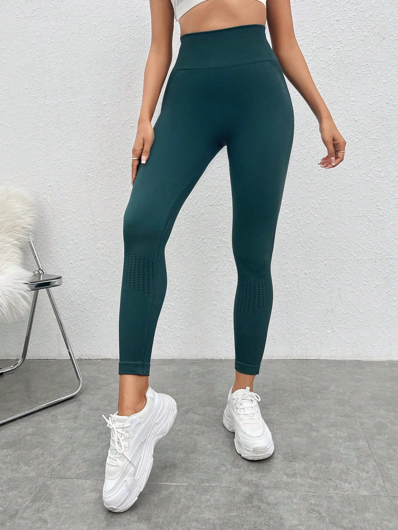 Dark Green High Waist Wide Waistband Sports Leggings