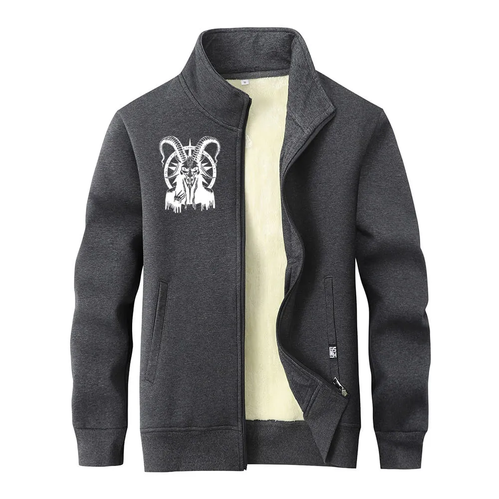 Demon Black Goat Stand Collar Zip Fleece Sherpa Cardigan