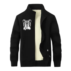 Demon Black Goat Stand Collar Zip Fleece Sherpa Cardigan