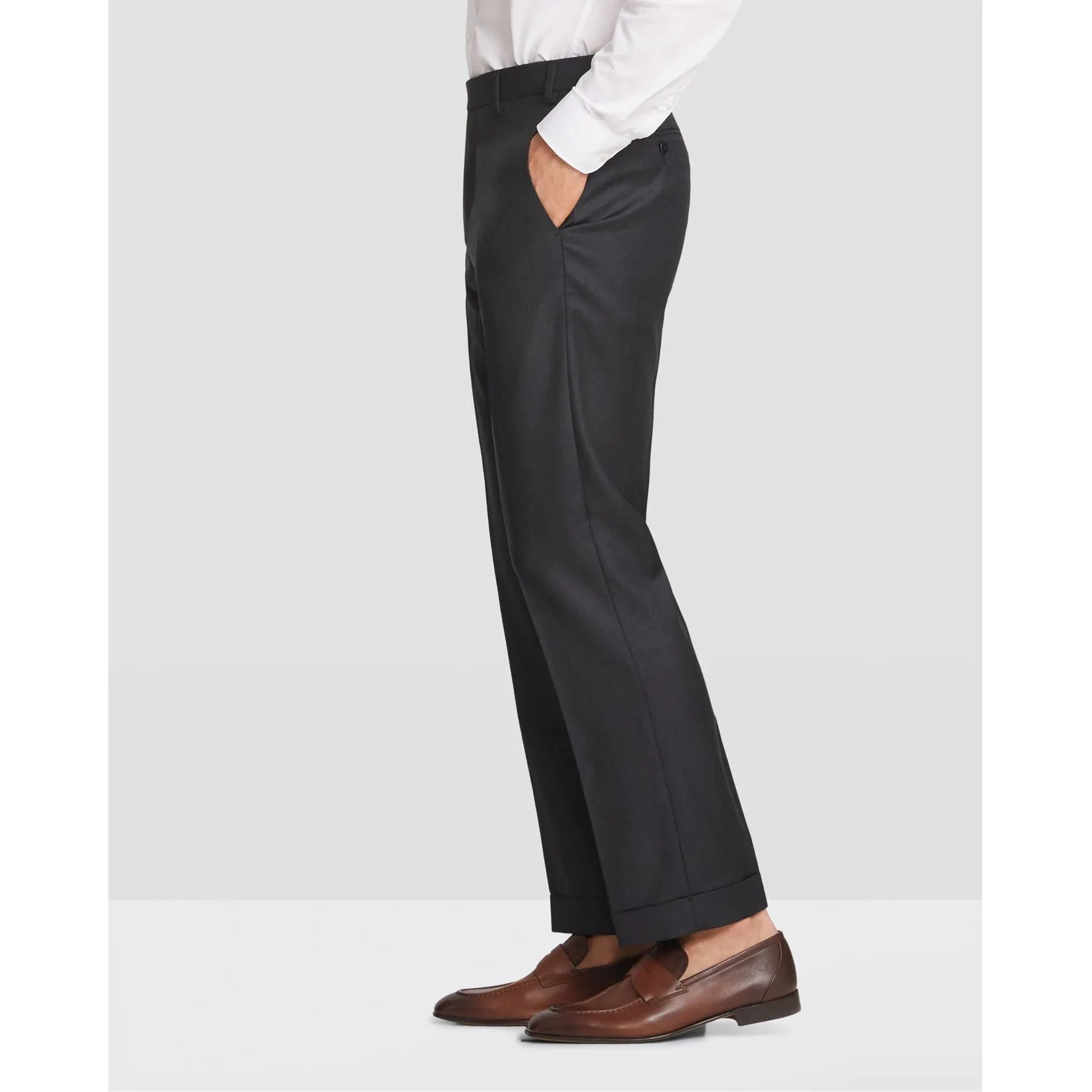 Devon Flat Front Stretch Wool Trouser in Charcoal (Modern Full Fit) by Zanella