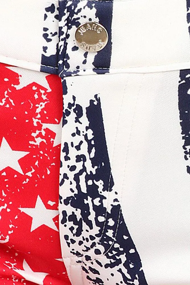 Distressed American Flag Rockstar Design Leggings Pants