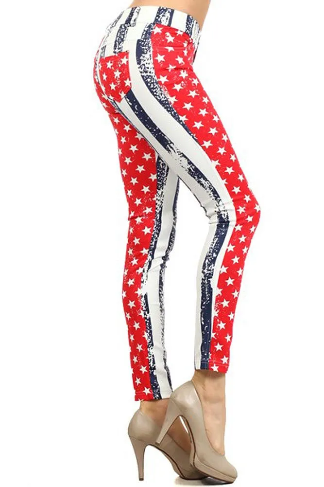 Distressed American Flag Rockstar Design Leggings Pants