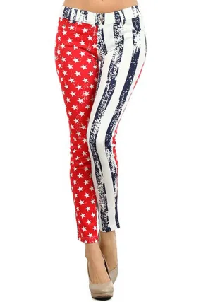 Distressed American Flag Rockstar Design Leggings Pants