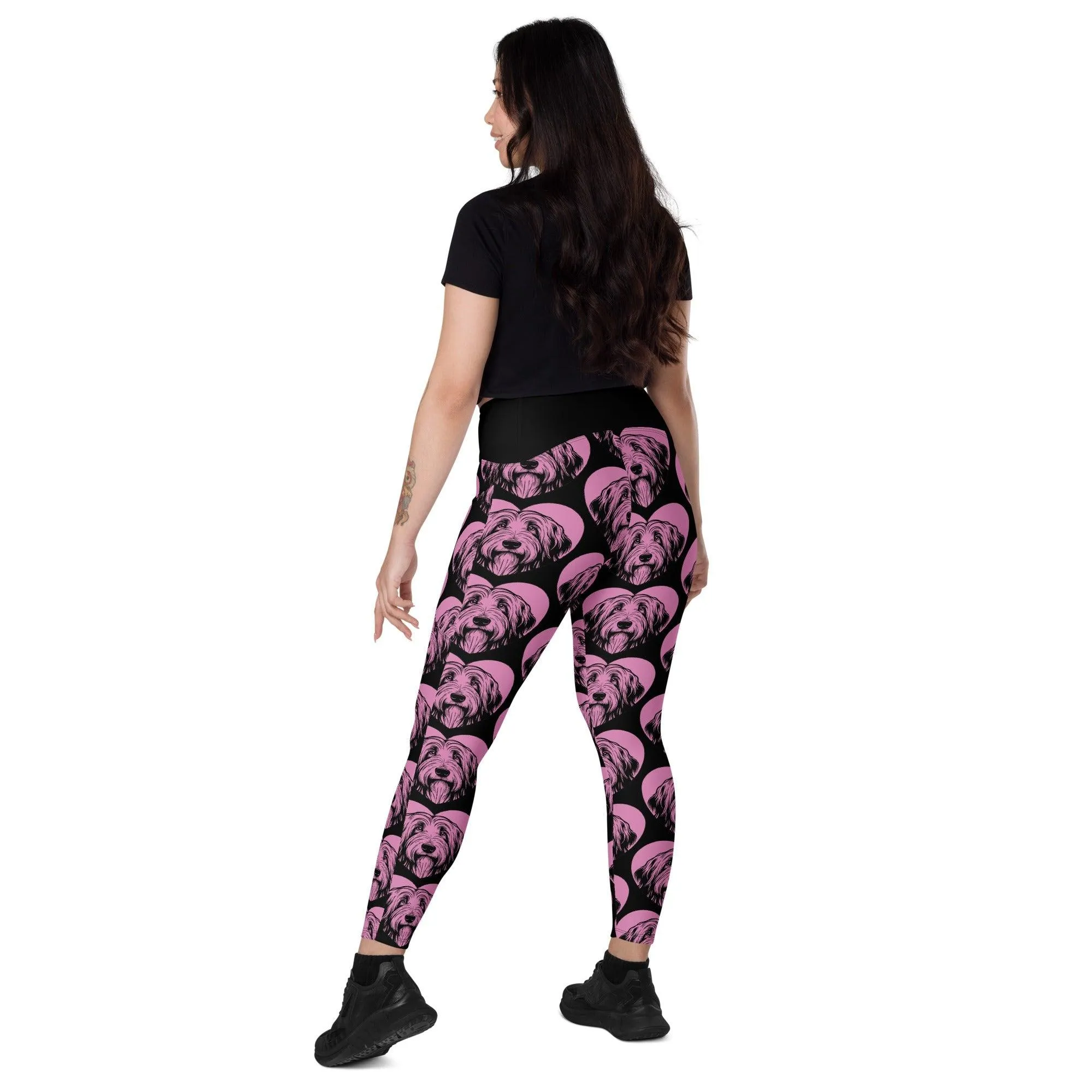 DOG BREED LEGGINGS with pockets - BEARDED COLLIE - HERTTAHOUND - pink