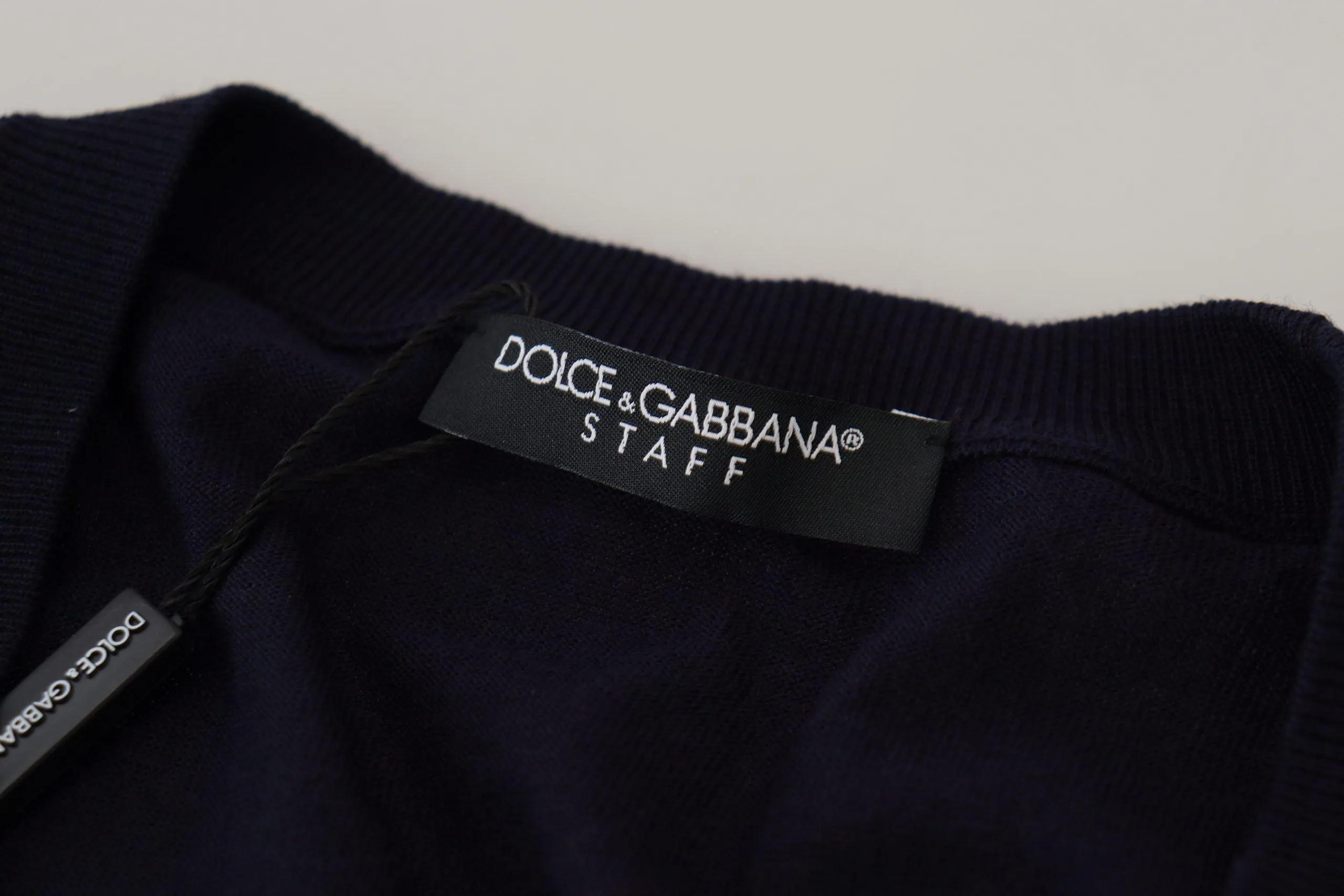 Dolce & Gabbana Blue Wool STAFF Down Cardigan Sweater