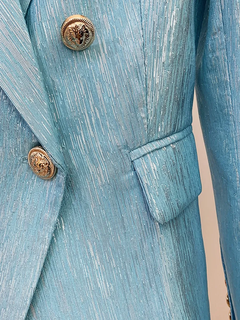 Double Breasted Shimmer Turquoise Blazer