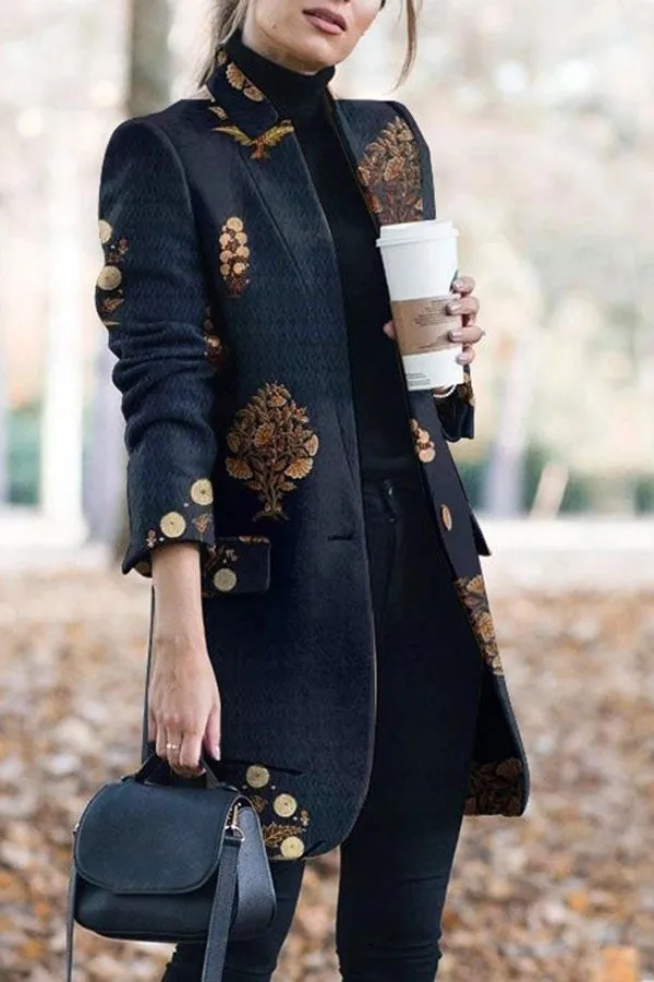 Dunnmall Fashion Autumn Print Coat