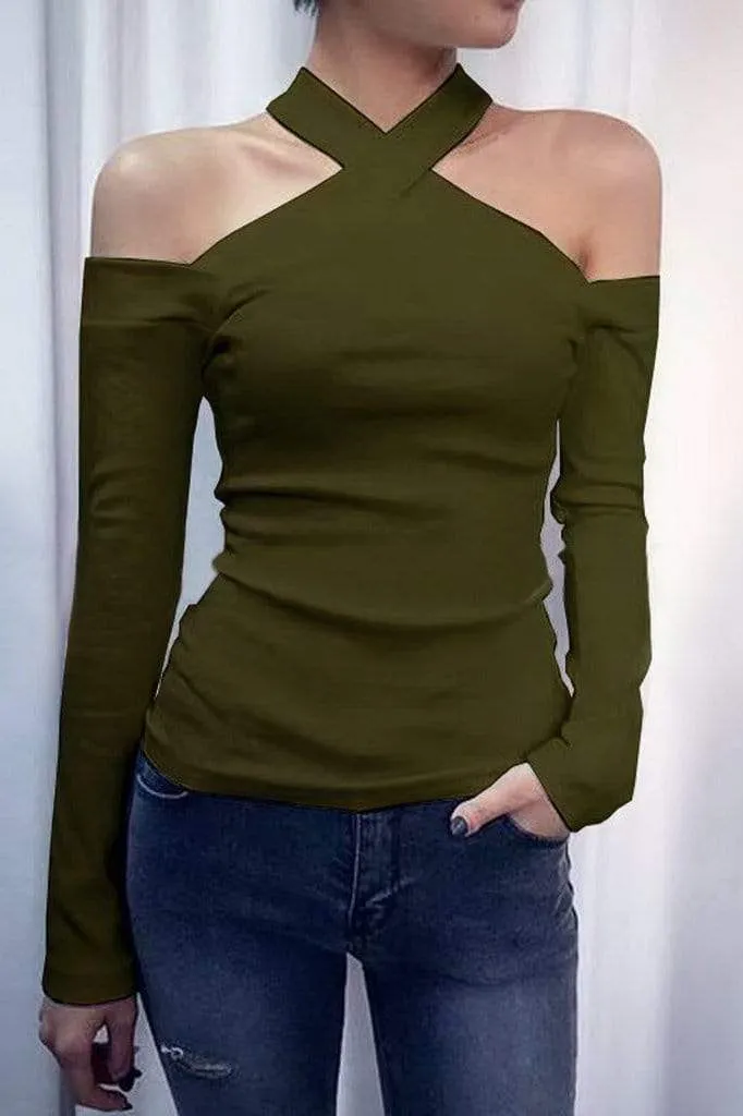 Dunnmall Sexy Slim Cold Shoulder Top