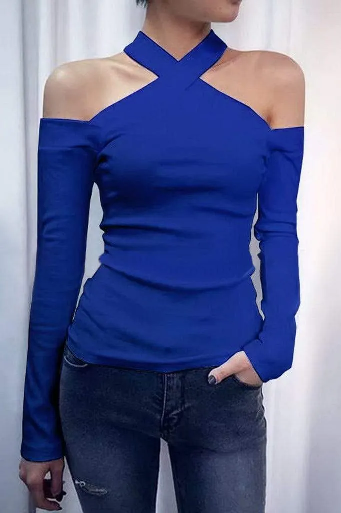 Dunnmall Sexy Slim Cold Shoulder Top