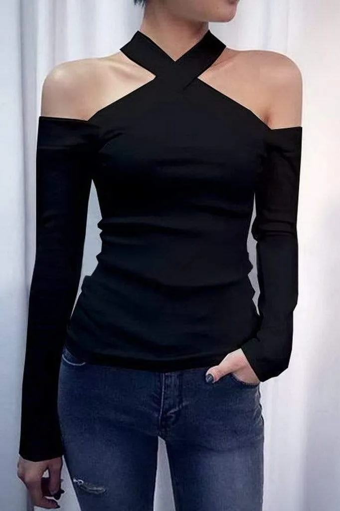 Dunnmall Sexy Slim Cold Shoulder Top